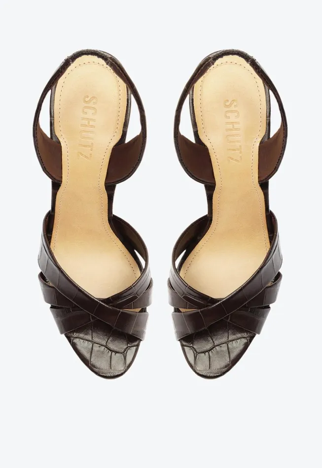 Women Keefa Sling Leather Sandal Brown Schutz Shoes Slingbacks