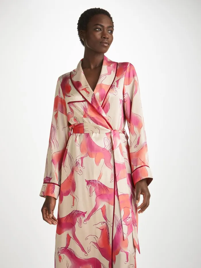 Women Long Robe Brindisi 96 Silk Satin Cream Derek Rose Silk Robes
