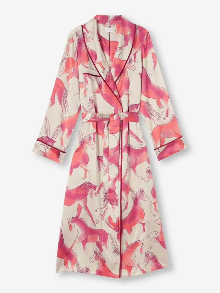 Women Long Robe Brindisi 96 Silk Satin Cream Derek Rose Silk Robes