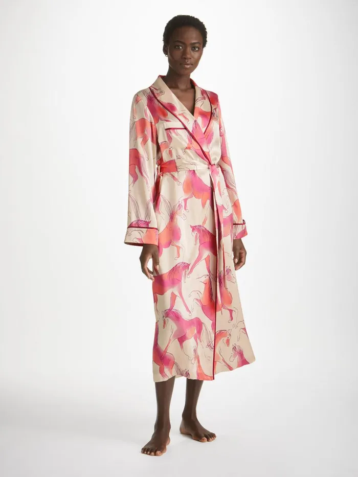 Women Long Robe Brindisi 96 Silk Satin Cream Derek Rose Silk Robes