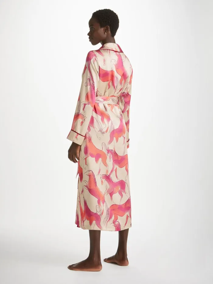 Women Long Robe Brindisi 96 Silk Satin Cream Derek Rose Silk Robes