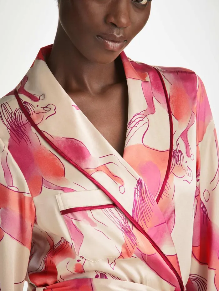 Women Long Robe Brindisi 96 Silk Satin Cream Derek Rose Silk Robes
