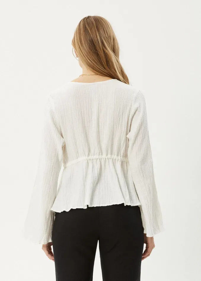 Women Long Sleeve Afends AFENDS Womens Focus 8211 Seersucker Tie Top 8211 Off White