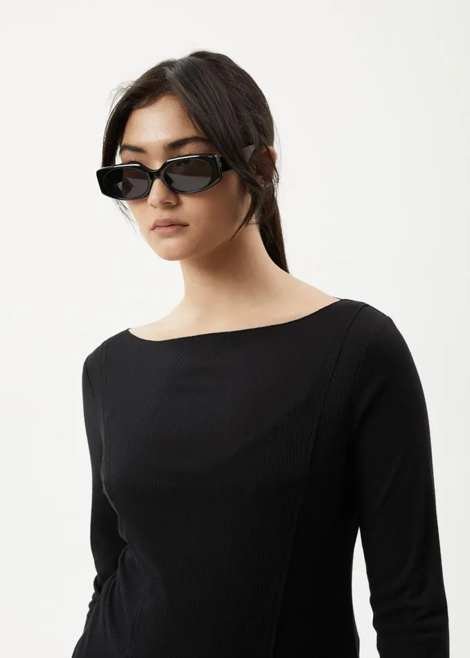 Women Long Sleeve Afends AFENDS Womens Mirage Bamboo 8211 Sheer Long Sleeve Top 8211 Black