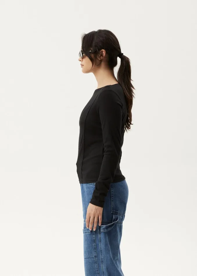 Women Long Sleeve Afends AFENDS Womens Mirage Bamboo 8211 Sheer Long Sleeve Top 8211 Black