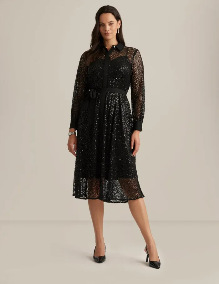 Women Mixed Media ALine Shirt Dress Cabernet Noir Anne Klein Dresses and Jumpsuits