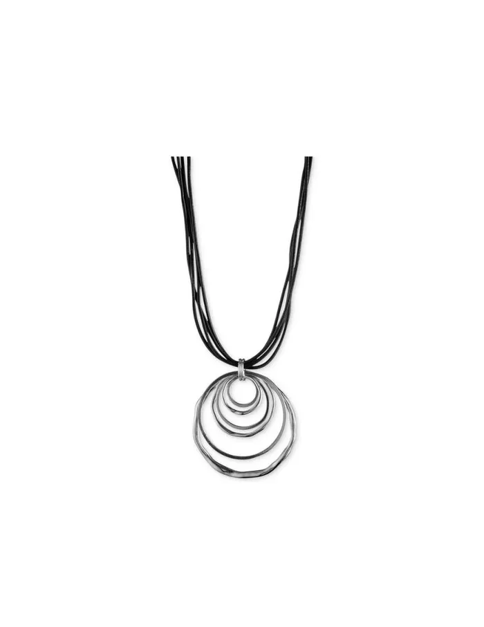 Women Multi Inter Hoop Large Pendant Necklace SilverBlack Anne Klein Necklaces