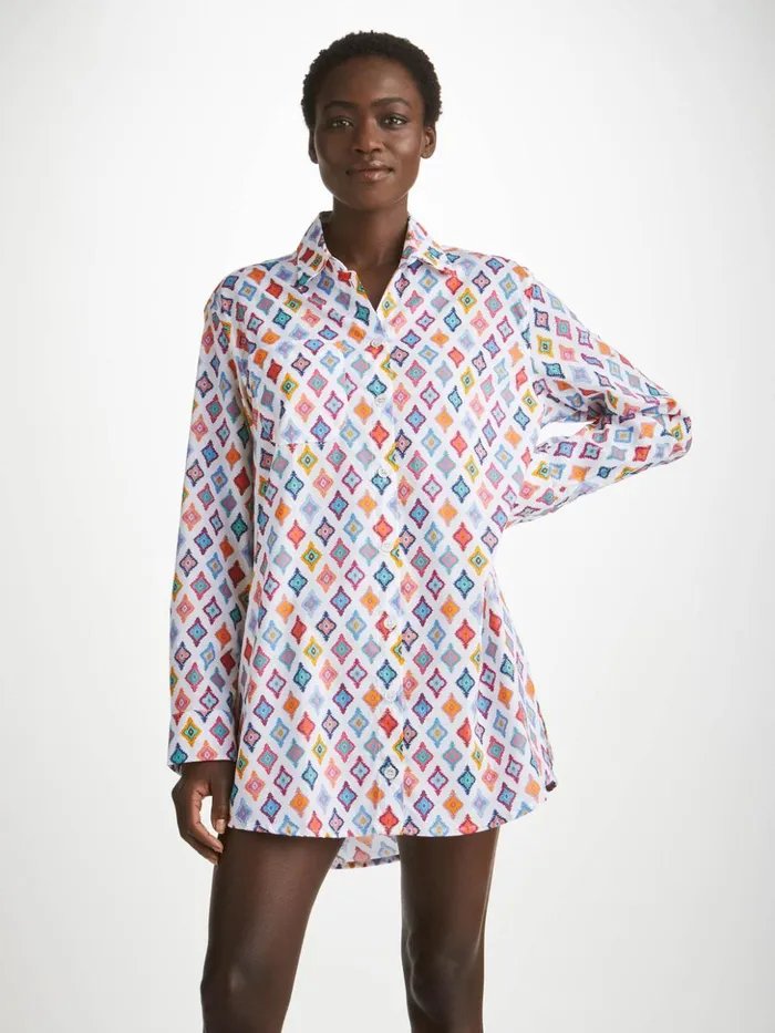Women Nightshirt Ledbury 66 Cotton Batiste Multi Derek Rose Cotton Pajamas
