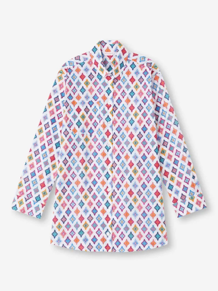 Women Nightshirt Ledbury 66 Cotton Batiste Multi Derek Rose Cotton Pajamas
