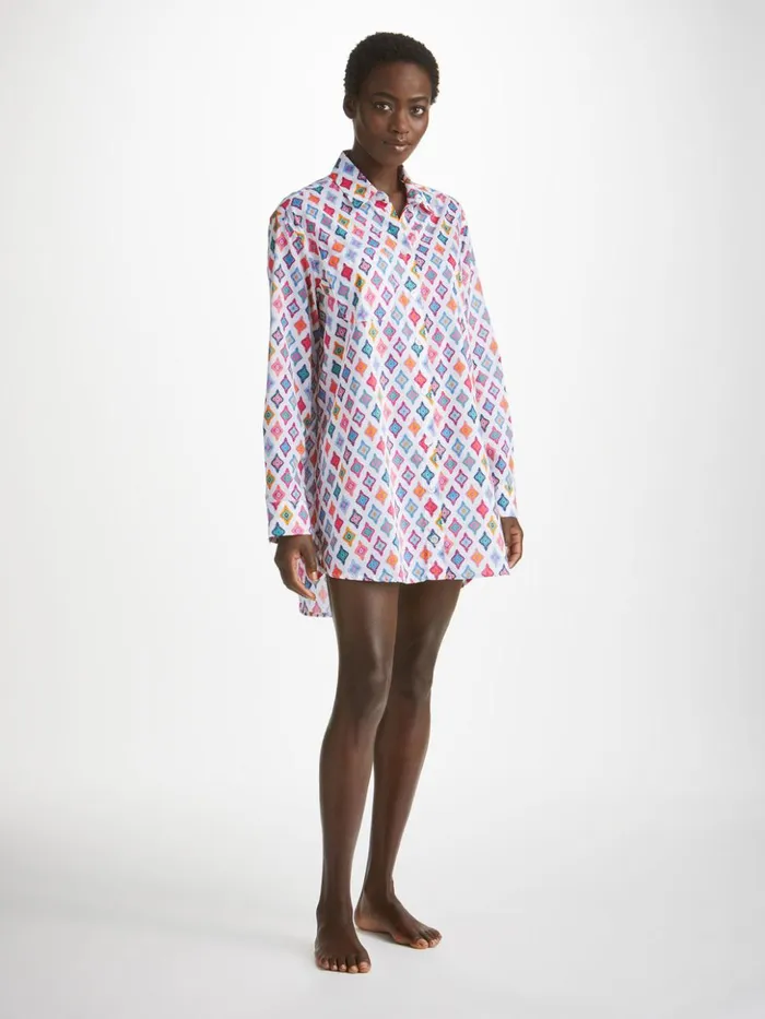 Women Nightshirt Ledbury 66 Cotton Batiste Multi Derek Rose Cotton Pajamas