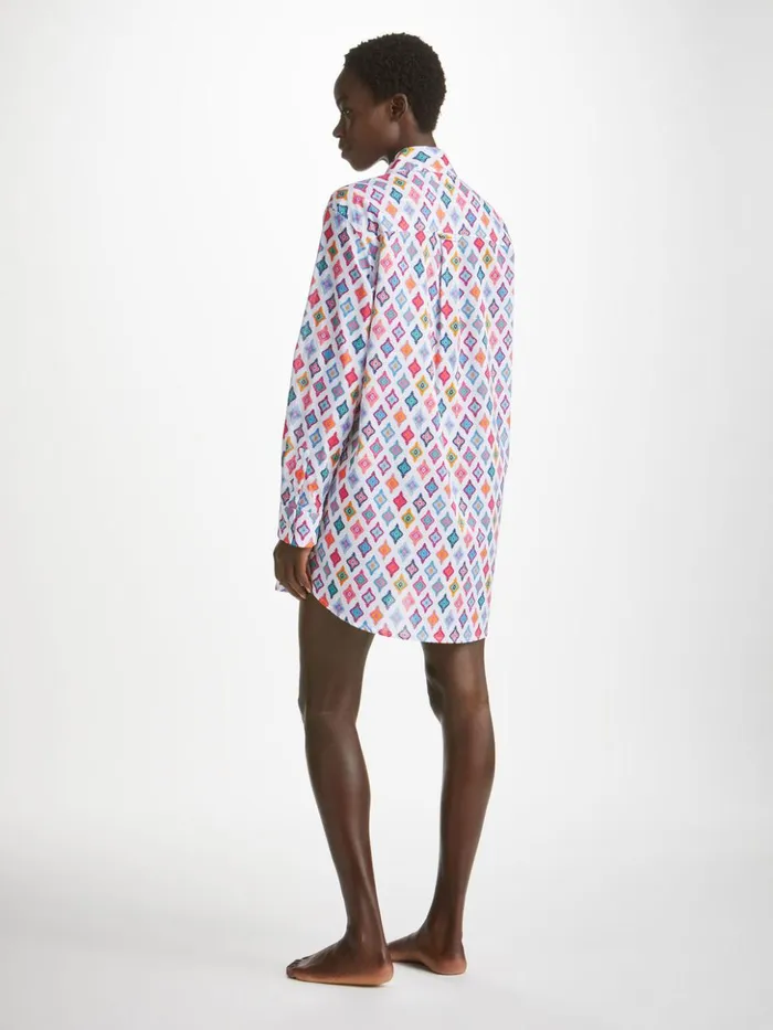 Women Nightshirt Ledbury 66 Cotton Batiste Multi Derek Rose Cotton Pajamas