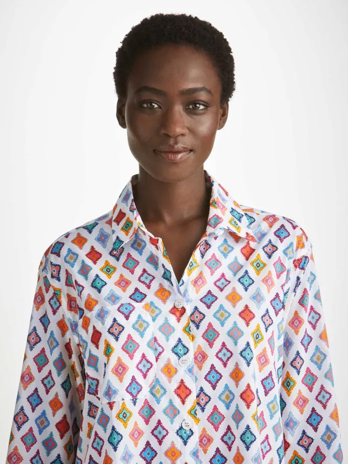 Women Nightshirt Ledbury 66 Cotton Batiste Multi Derek Rose Cotton Pajamas