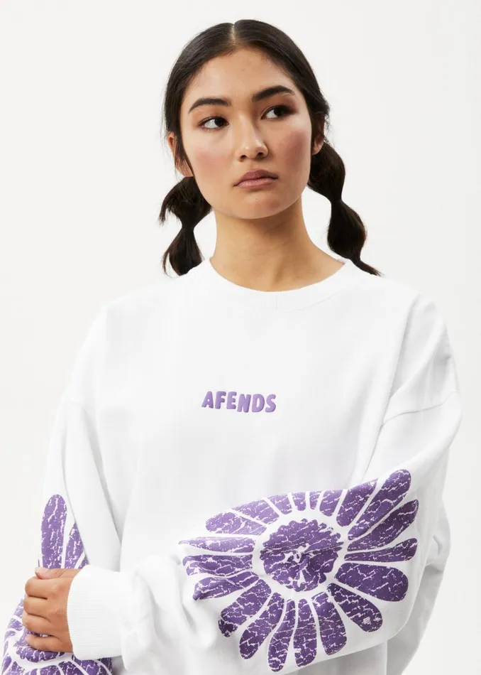 Women Outerwear Afends AFENDS Womens Daisy 8211 Crew Neck Jumper 8211 White