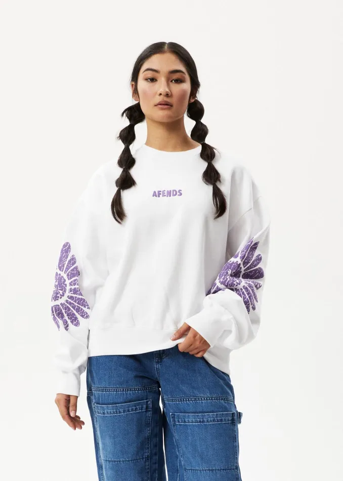 Women Outerwear Afends AFENDS Womens Daisy 8211 Crew Neck Jumper 8211 White