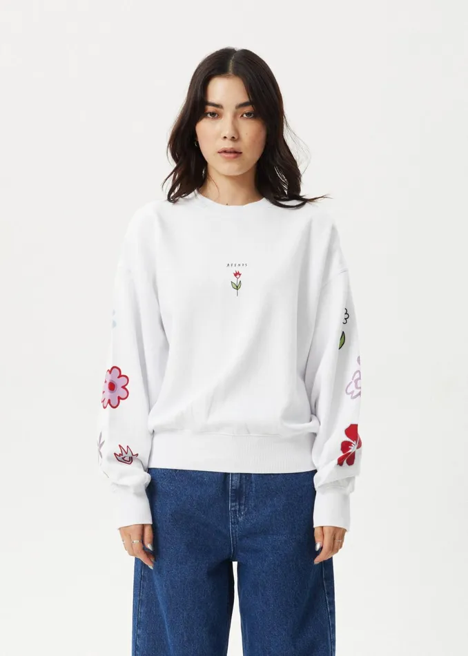 Women Outerwear Afends AFENDS Womens Flourish 8211 Crew Neck 8211 White