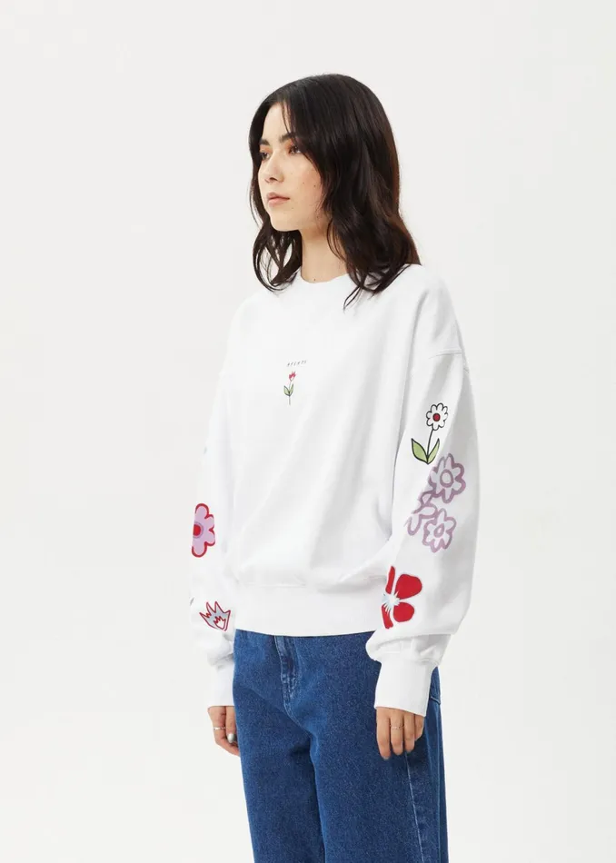 Women Outerwear Afends AFENDS Womens Flourish 8211 Crew Neck 8211 White