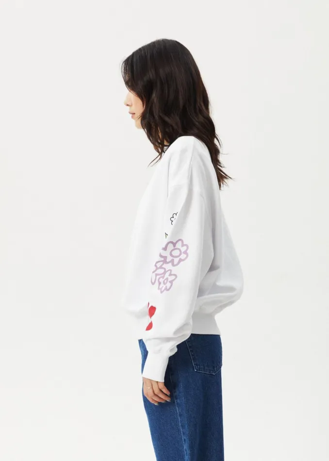 Women Outerwear Afends AFENDS Womens Flourish 8211 Crew Neck 8211 White