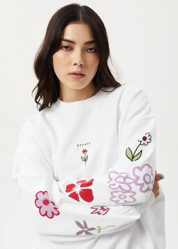 Women Outerwear Afends AFENDS Womens Flourish 8211 Crew Neck 8211 White