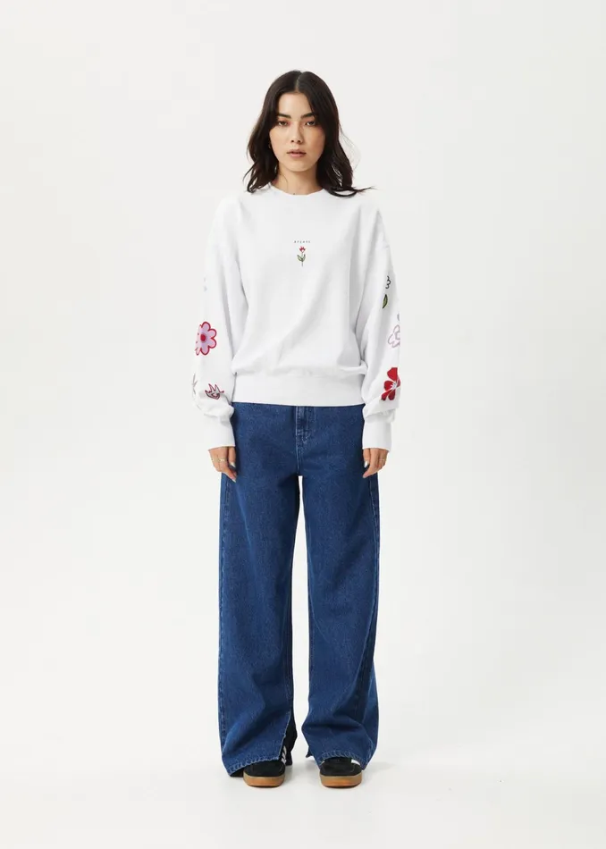 Women Outerwear Afends AFENDS Womens Flourish 8211 Crew Neck 8211 White