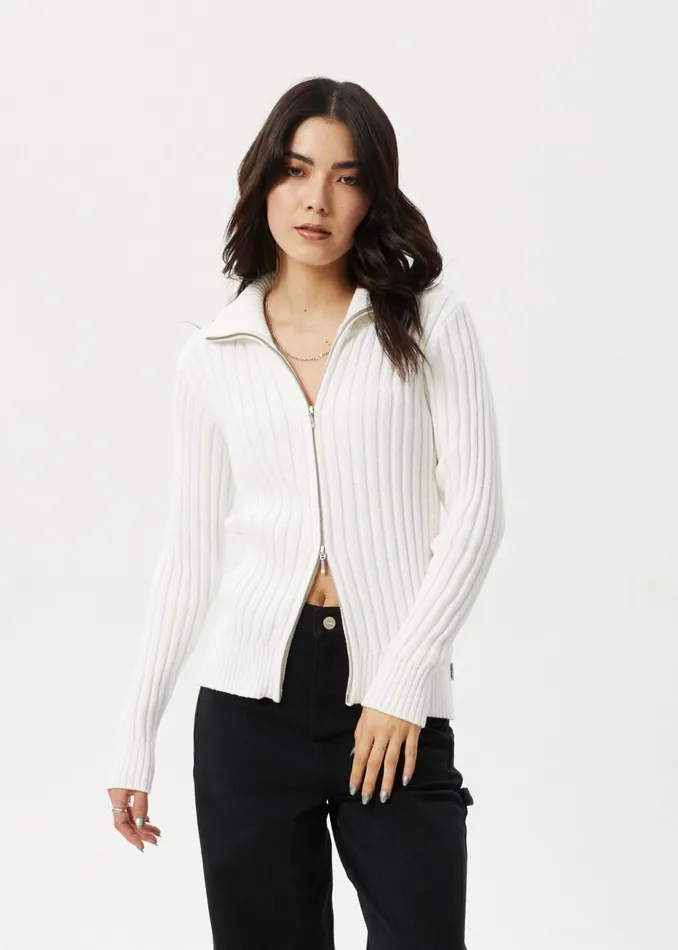 Women Outerwear Afends AFENDS Womens Vision 8211 Knit Zip Through Cardigan 8211 White