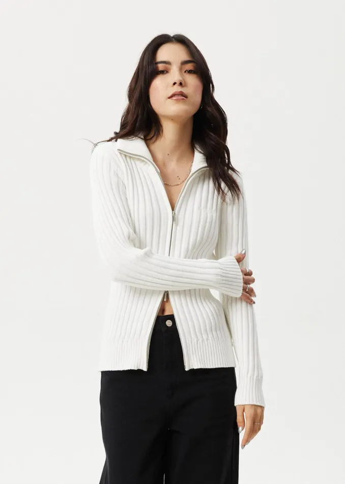 Women Outerwear Afends AFENDS Womens Vision 8211 Knit Zip Through Cardigan 8211 White