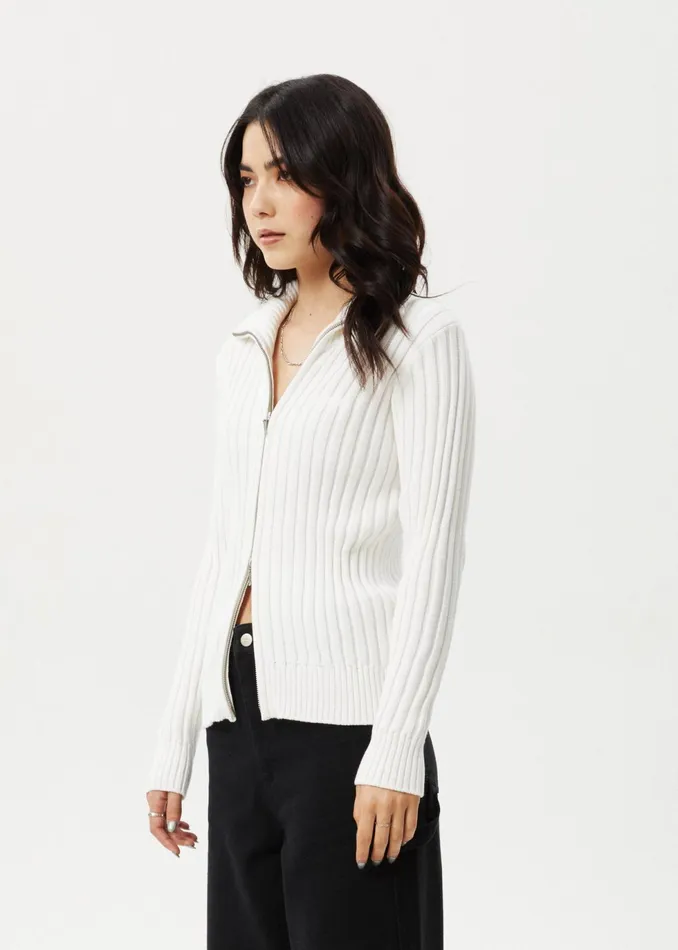 Women Outerwear Afends AFENDS Womens Vision 8211 Knit Zip Through Cardigan 8211 White