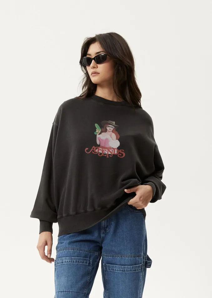 Women Outerwear Afends AFENDS Womens Worlds Above 8211 Crew Neck 8211 Charcoal