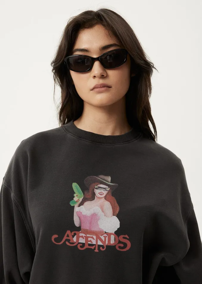 Women Outerwear Afends AFENDS Womens Worlds Above 8211 Crew Neck 8211 Charcoal