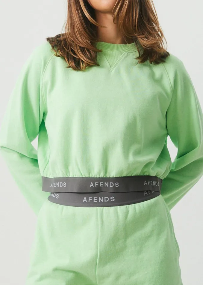 Women Outerwear Afends Homebase 8211 Women039s Hemp Cropped Crew Neck Jumper 8211 Lime Green 8211 AFENDS