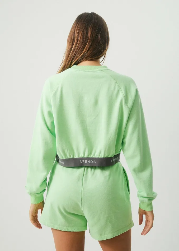 Women Outerwear Afends Homebase 8211 Women039s Hemp Cropped Crew Neck Jumper 8211 Lime Green 8211 AFENDS