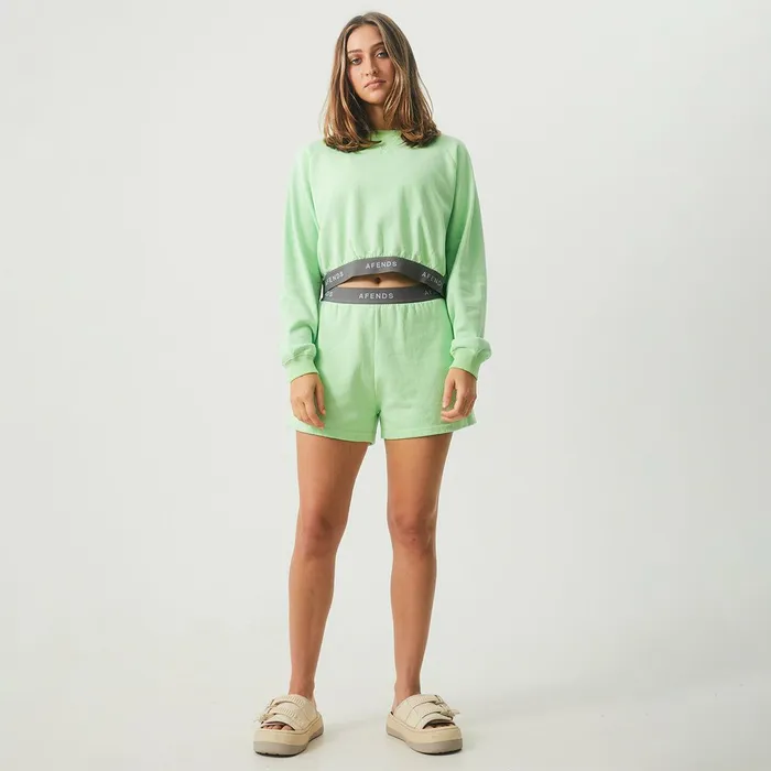 Women Outerwear Afends Homebase 8211 Women039s Hemp Cropped Crew Neck Jumper 8211 Lime Green 8211 AFENDS
