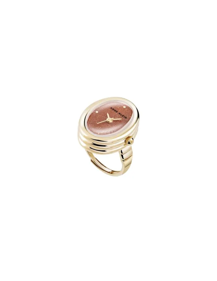 Women Oval Gemstone Ring Watch Blue Sandstonerose Goldtone Anne Klein Watch Rings
