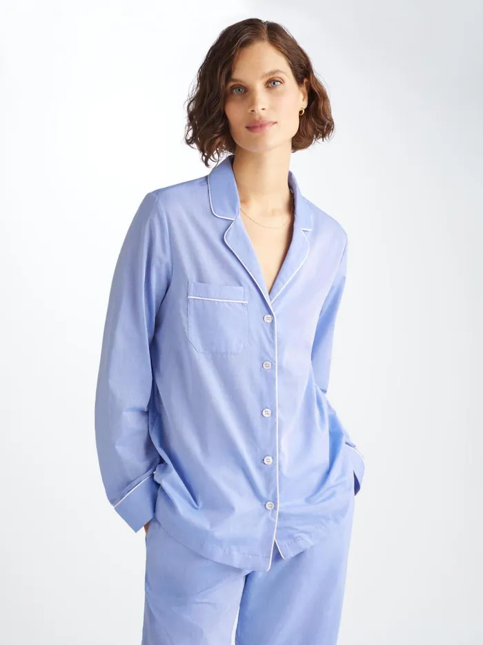 Women Pajamas Amalfi Cotton Batiste Blue Derek Rose Cotton Pajamas