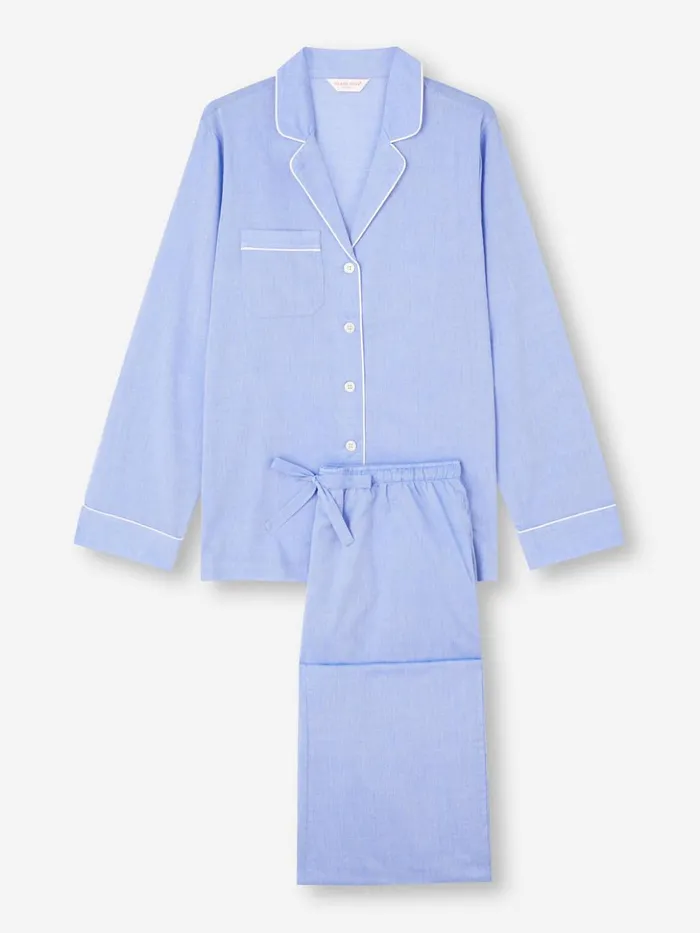 Women Pajamas Amalfi Cotton Batiste Blue Derek Rose Cotton Pajamas