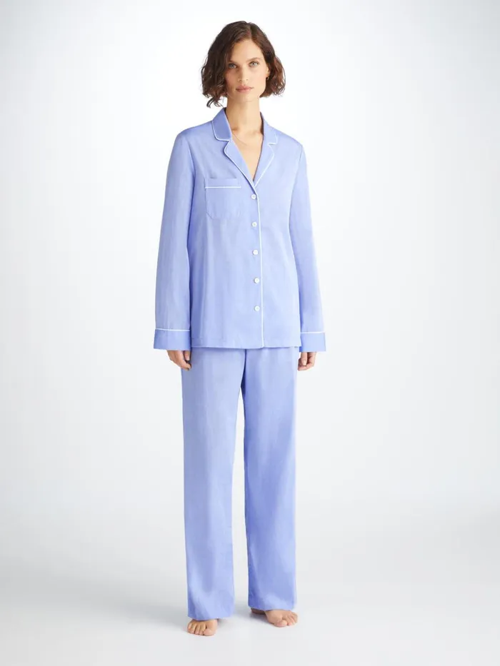 Women Pajamas Amalfi Cotton Batiste Blue Derek Rose Cotton Pajamas