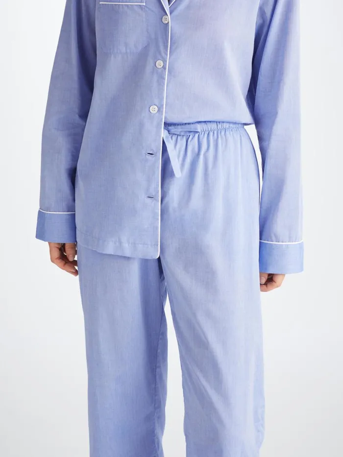 Women Pajamas Amalfi Cotton Batiste Blue Derek Rose Cotton Pajamas