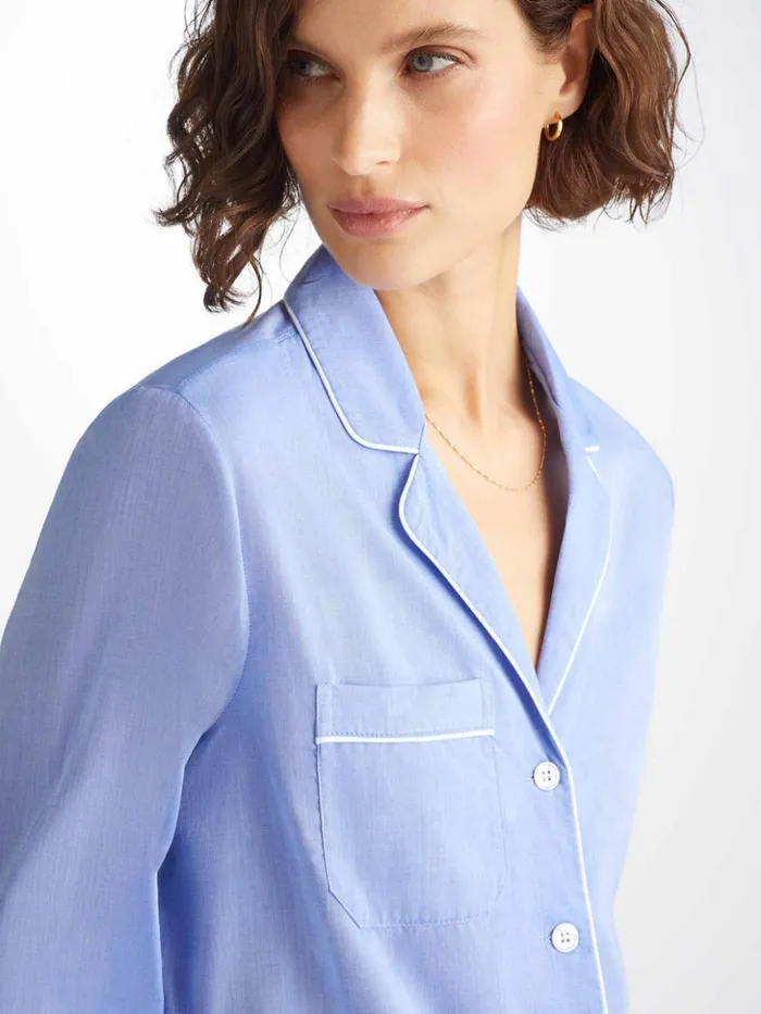 Women Pajamas Amalfi Cotton Batiste Blue Derek Rose Cotton Pajamas