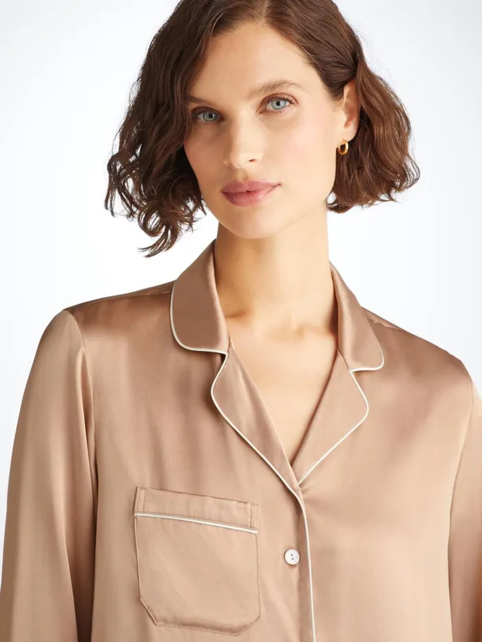 Women Pajamas Bailey Silk Satin Gold Derek Rose Long Pajamas