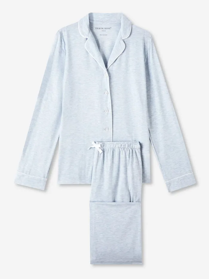 Women Pajamas Ethan Micro Modal Stretch Light Blue Marl Derek Rose Jersey Pajamas