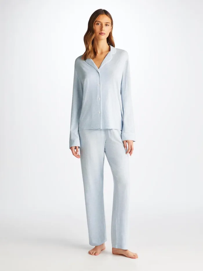 Women Pajamas Ethan Micro Modal Stretch Light Blue Marl Derek Rose Jersey Pajamas