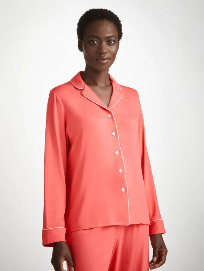 Women Pajamas Lara Micro Modal Stretch Coral Derek Rose Long Pajamas
