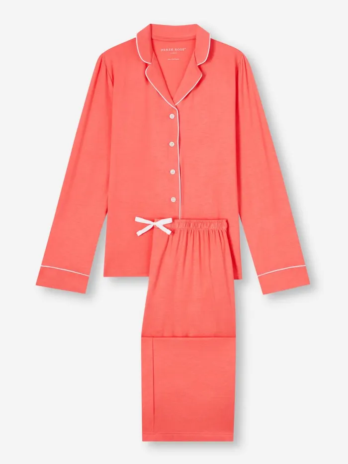 Women Pajamas Lara Micro Modal Stretch Coral Derek Rose Long Pajamas
