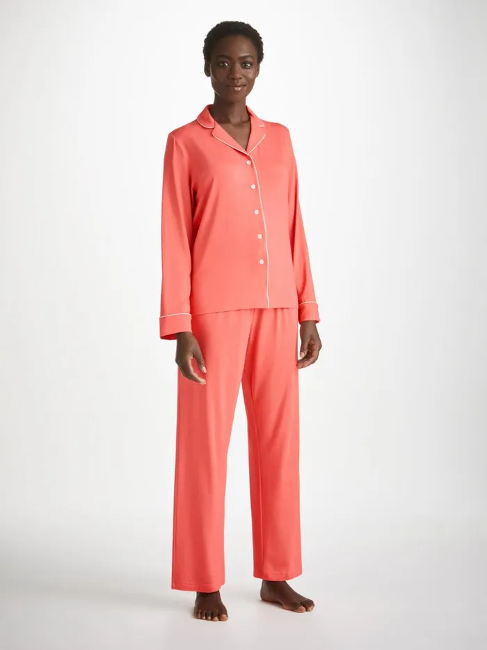 Women Pajamas Lara Micro Modal Stretch Coral Derek Rose Long Pajamas