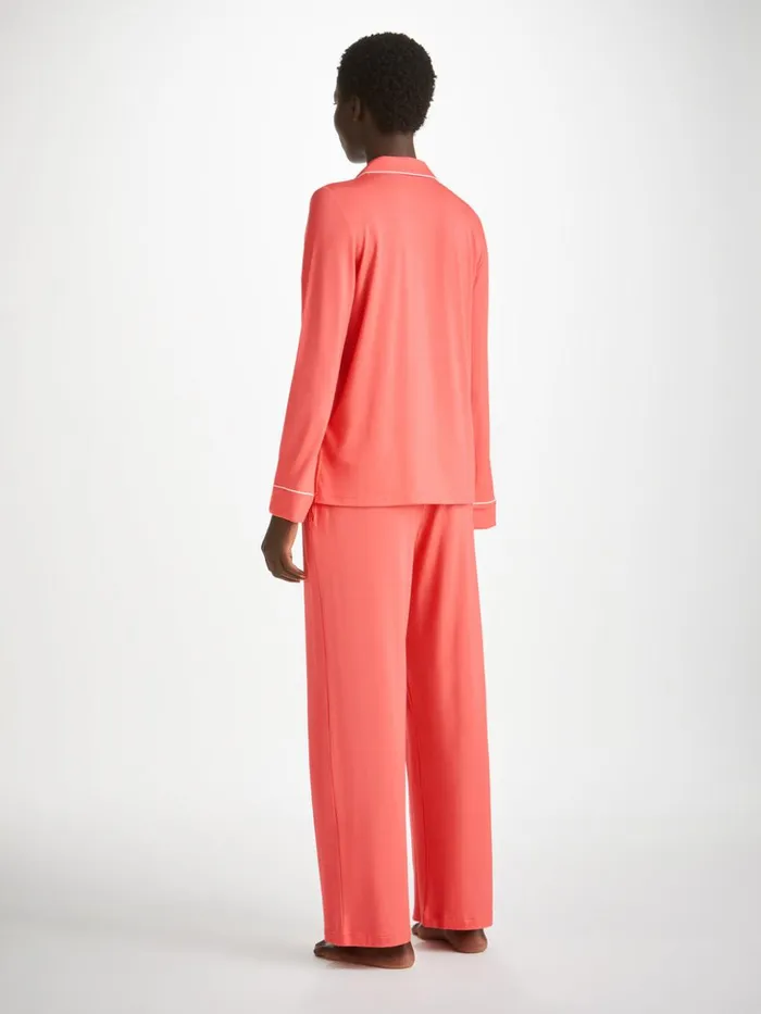 Women Pajamas Lara Micro Modal Stretch Coral Derek Rose Long Pajamas