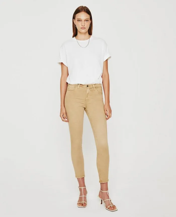 Women Pants AG Jeans Prima Crop Sulfur Toasted Almond