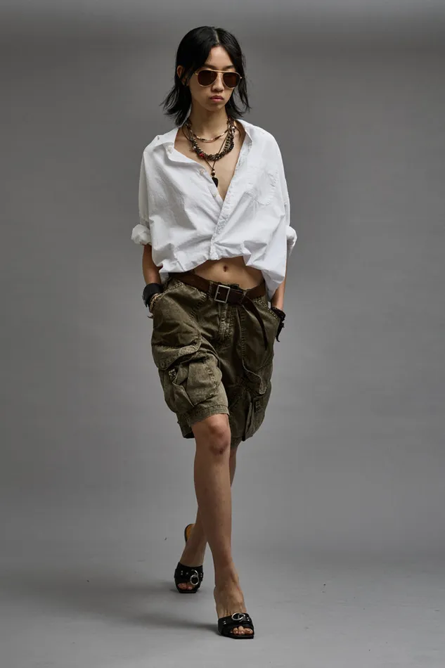 Women Pants and Shorts R13 Multipocket Relaxed Short 8211 Olive Garment Dye