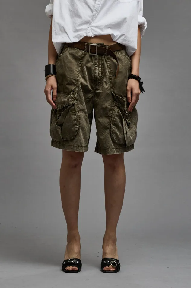Women Pants and Shorts R13 Multipocket Relaxed Short 8211 Olive Garment Dye