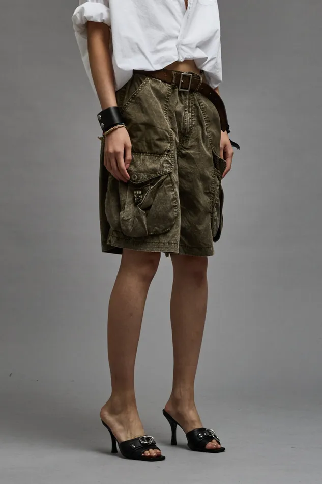 Women Pants and Shorts R13 Multipocket Relaxed Short 8211 Olive Garment Dye