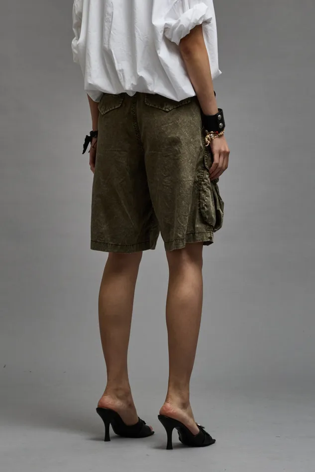 Women Pants and Shorts R13 Multipocket Relaxed Short 8211 Olive Garment Dye