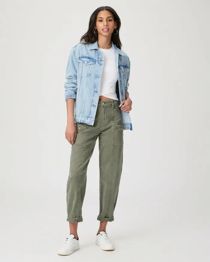 Women Pants PAIGE Alexis Cargo Barrel Leg Jean 8211 Vintage Ivy Green